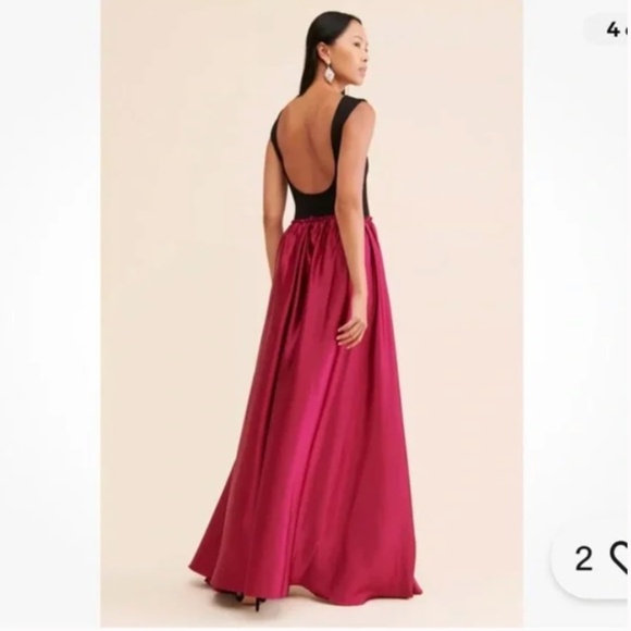Ripley Rader Black/Fuchsia Ponte Knit and Satin Ashley Scoop Back Maxi Dress - Picture 2 of 9